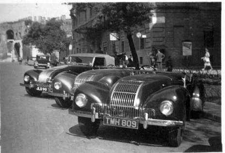 Via Vittorio Veneto 1945 Tony Dawson's Red Allard car one of few on the street